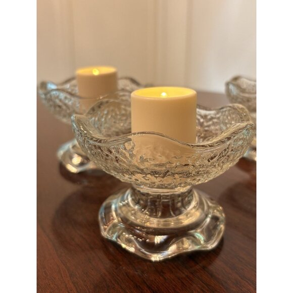 3 Vintage Small Pebble Glass Reversible Candle Holder Anchor Hocking Use 3 Ways - Picture 4 of 10